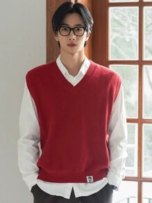 DAZY Men V Neck Sweater Vest Without Shirt - Burgundy - View 3