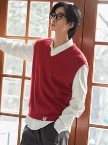 DAZY Men V Neck Sweater Vest Without Shirt - Burgundy - View 7