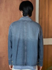 DAZY Men Patched Detail Dual Pocket Drop Shoulder Denim Jacket Fall,Winter - Medium Wash - View 2