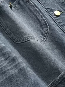 DAZY Men Patched Detail Dual Pocket Drop Shoulder Denim Jacket Fall,Winter - Medium Wash - View 4