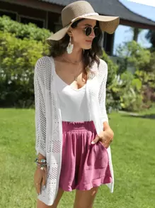 SHEIN VCAY Cárdigan unicolor tejido abierto - Blanco - Ver 2