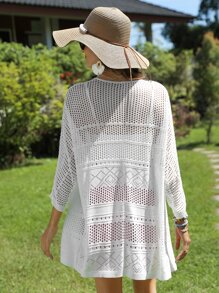 SHEIN VCAY Cárdigan unicolor tejido abierto - Blanco - Ver 1