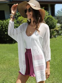 SHEIN VCAY Cárdigan unicolor tejido abierto - Blanco - Ver 5