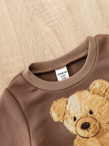 男嬰小熊印花運動衫 - 棕色 - 查看 3