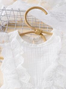 Bebé Vestido con encaje en contraste ribete con fruncido - Blanco - Ver 5