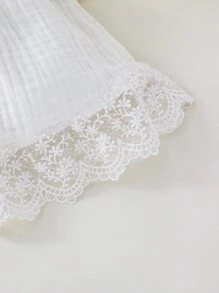 Bebé Vestido con encaje en contraste ribete con fruncido - Blanco - Ver 6