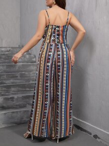 SHEIN LUNE Plus Geo Print Wide Leg Cami Jumpsuit - Multicolor - View 2