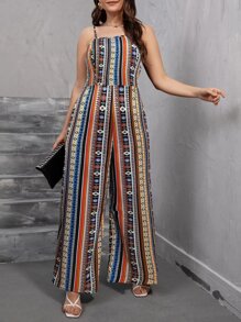SHEIN LUNE Plus Geo Print Wide Leg Cami Jumpsuit - Multicolor - View 5