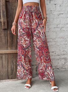 Breezaya Paisley Print Wide Leg Trousers - Red - View 3