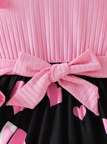 小女童心形和卡通圖案荷葉邊繫腰帶洋裝