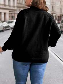 SHEIN LUNE Jersey tejido de cable de manga raglán - Negro - Ver 2