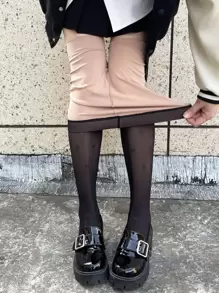 Bow Pattern Thermal Lined Tights - Black - View 1