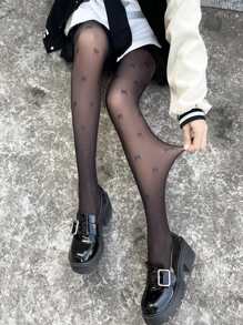 Bow Pattern Thermal Lined Tights - Black - View 2