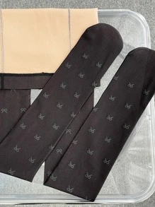 Bow Pattern Thermal Lined Tights - Black - View 3