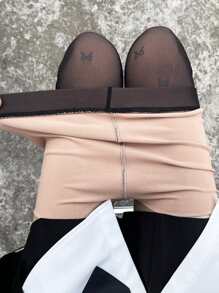 Bow Pattern Thermal Lined Tights - Black - View 5