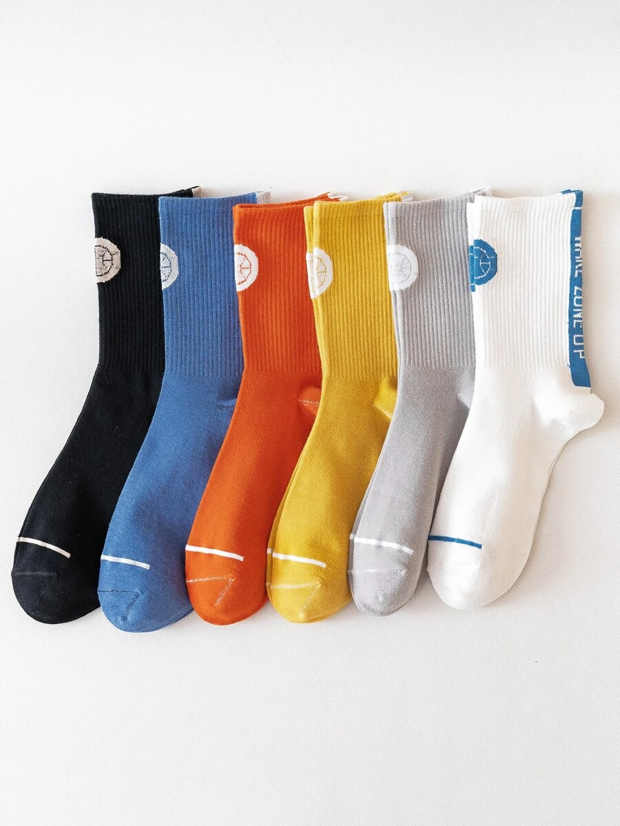 6雙男士標語圖案中筒襪 - 彩色 - 查看 1