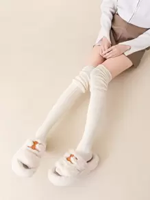 Ruched Over The Knee Socks - White - View 2