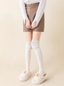 Ruched Over The Knee Socks - White - View 4