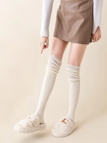 Ruched Over The Knee Socks - White - View 5