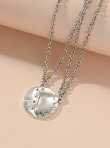 2 piezas Collar con accesorio pareja luna & sol - Plata antigua - Ver 1