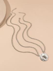 2 piezas Collar con accesorio pareja luna & sol - Plata antigua - Ver 2