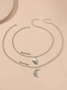 2 piezas Collar con accesorio pareja luna & sol - Plata antigua - Ver 3