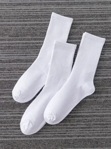 3 双男士吸湿排汗高弹运动袜，白色基本款男女通用高弹运动袜，中筒长度，适合日常锻炼，秋季袜子