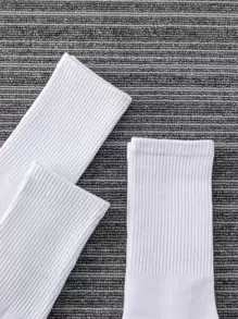 3 双男士吸湿排汗高弹运动袜，白色基本款男女通用高弹运动袜，中筒长度，适合日常锻炼，秋季袜子