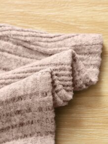 SHEIN Chicas Camiseta fruncido tejido de canalé & Pantalones acampanados - Rosa Pálido - Ver 3