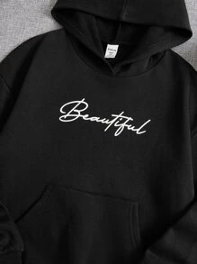 SHEIN 適合青少年女孩穿的字母圖形袋鼠口袋保溫連帽衛衣