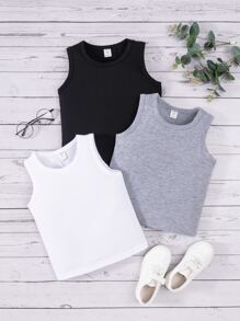 SHEIN 小男童3入組素色背心上衣 - 彩色 - 查看 1