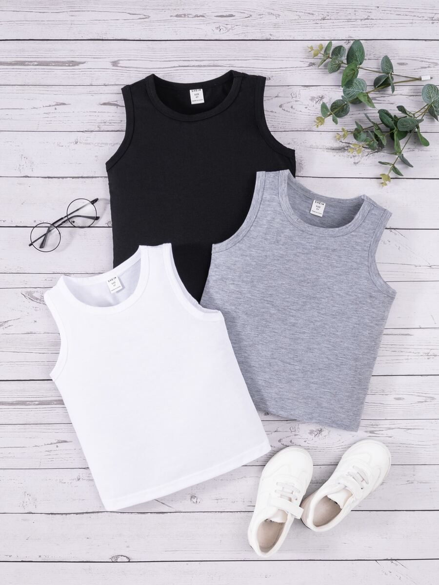 SHEIN 小男童3入組素色背心上衣 - 彩色 - 查看 1
