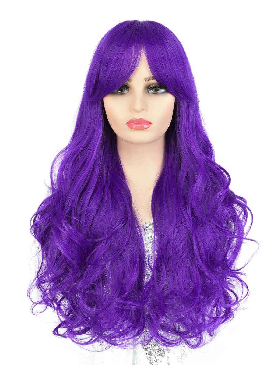 Peluca sintética largo rizado con tupe - Morado - Ver 1