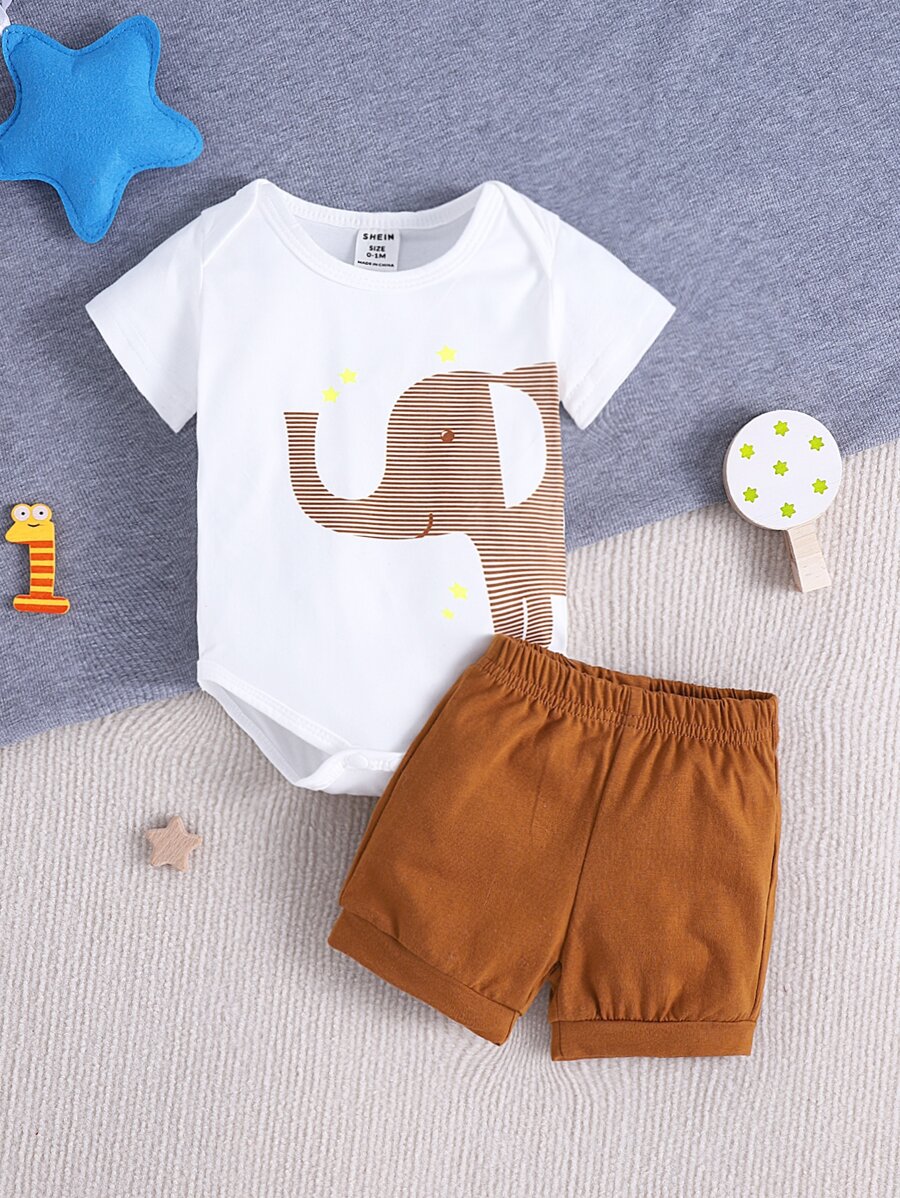 男嬰卡通圖案連體衣和短褲