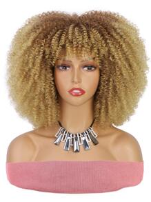 Tóc Giả Xoăn Afro Với Nổ Ngắn 12 Inch Kinky Xoăn Tóc Giả Dành Cho Nữ Ombre Tóc Vàng Tổng Hợp Bộ Tóc Giả Xoăn Chiều Dài Vai Glueless Afro tóc Giả (33A/27 #) - Vàng - Xem 2