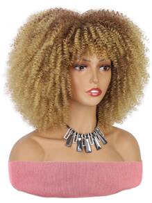 Tóc Giả Xoăn Afro Với Nổ Ngắn 12 Inch Kinky Xoăn Tóc Giả Dành Cho Nữ Ombre Tóc Vàng Tổng Hợp Bộ Tóc Giả Xoăn Chiều Dài Vai Glueless Afro tóc Giả (33A/27 #) - Vàng - Xem 5