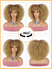 Tóc Giả Xoăn Afro Với Nổ Ngắn 12 Inch Kinky Xoăn Tóc Giả Dành Cho Nữ Ombre Tóc Vàng Tổng Hợp Bộ Tóc Giả Xoăn Chiều Dài Vai Glueless Afro tóc Giả (33A/27 #) - Vàng - Xem 4