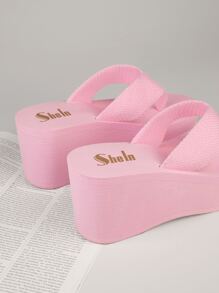 SHUZIA 圓頭一腳蹬丁字褲厚底涼鞋 - 粉色 - 查看 2