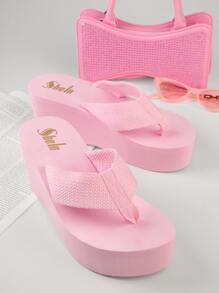 SHUZIA 圓頭一腳蹬丁字褲厚底涼鞋 - 粉色 - 查看 3