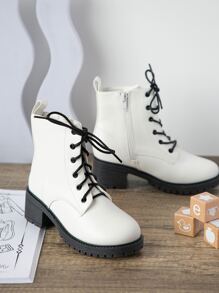 女孩人造皮革溝紋鞋底馬丁靴