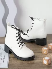 女孩人造皮革溝紋鞋底馬丁靴