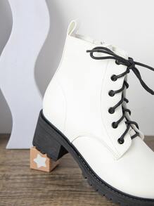 女孩人造皮革溝紋鞋底馬丁靴