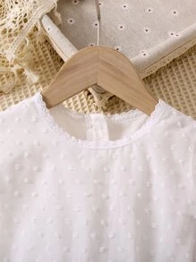 SHEIN 小女童圓點荷葉邊繫腰帶洋裝 - 白色 - 查看 3