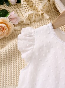 SHEIN 小女童圓點荷葉邊繫腰帶洋裝 - 白色 - 查看 4