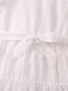 SHEIN 小女童圓點荷葉邊繫腰帶洋裝 - 白色 - 查看 5