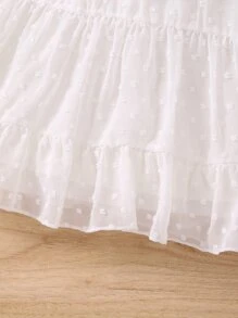 SHEIN 小女童圓點荷葉邊繫腰帶洋裝 - 白色 - 查看 6