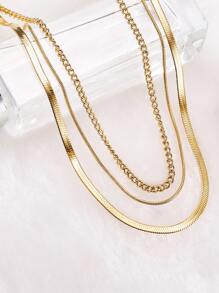 1入組極簡多層次項鍊,不銹鋼首飾類 - 金黃色 - 查看 1