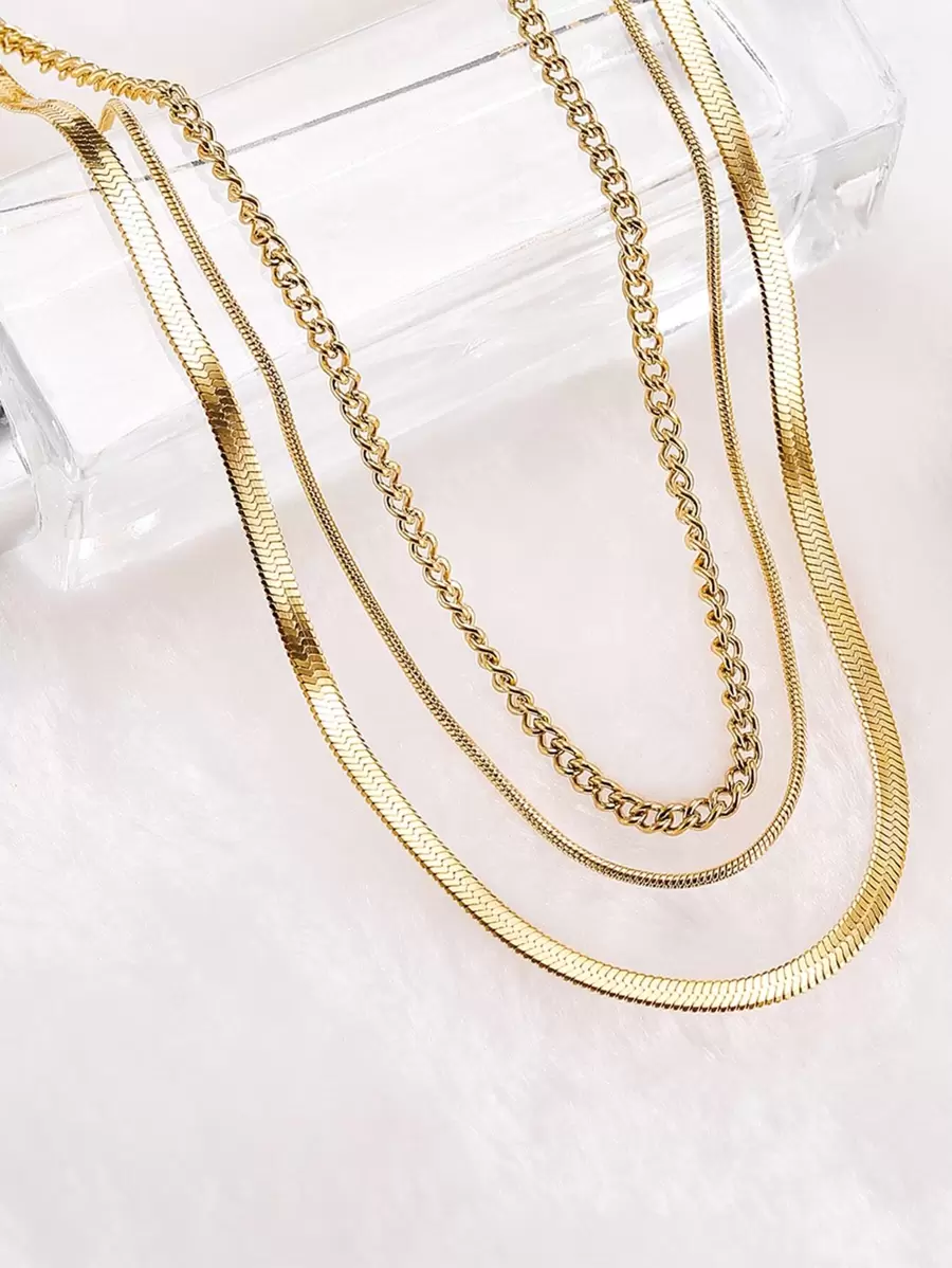 1入組極簡多層次項鍊,不銹鋼首飾類 - 金黃色 - 查看 1