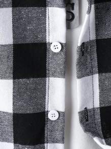 男孩格紋印花連帽襯衫和褲子不帶T恤