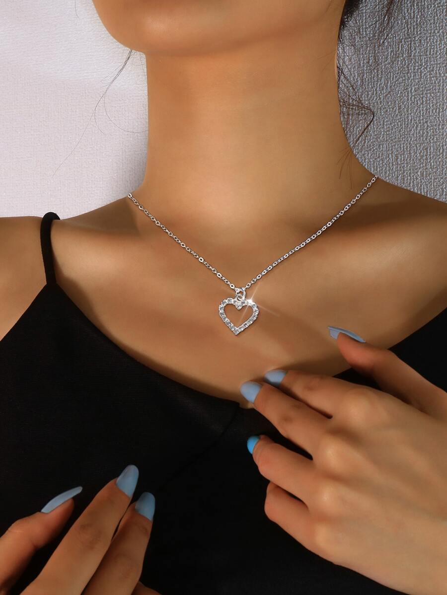 Vòng cổ quyến rũ trái tim rhinestone - Bạc - Xem 1